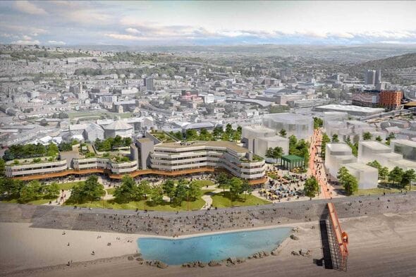 **Headline:** UK City Undergoing Major Redevelopment with New Saltwater Lido and Beach Area