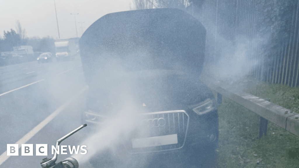 **Headline:** Mobile Jet Wash Operator Extinguishes Car Fire on M25