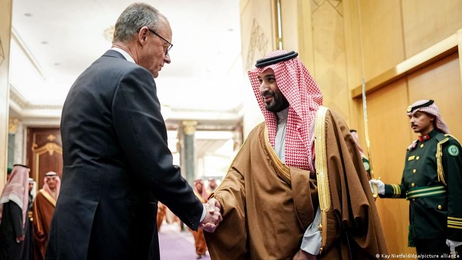 **Headline:** German Chancellor Friedrich Merz Holds Talks with Saudi Crown Prince During Gulf Visit