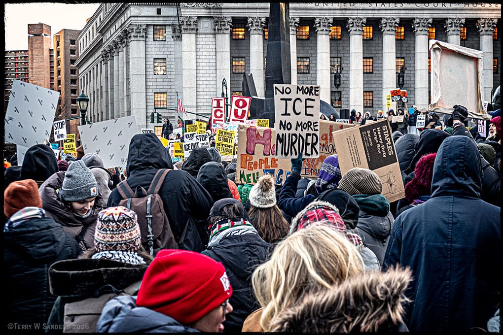**Headline:** Thousands Rally in Foley Square Against Immigration Enforcement Amid Cold Weather