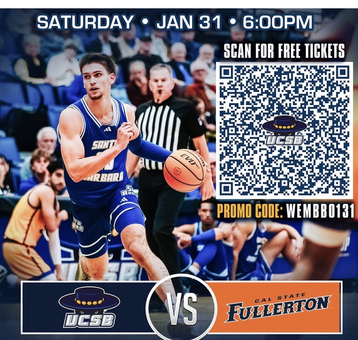 **Headline:** UCSB Men’s Basketball Game vs. Cal State Fullerton Offers Free Tickets to Local K-12 Students and Families