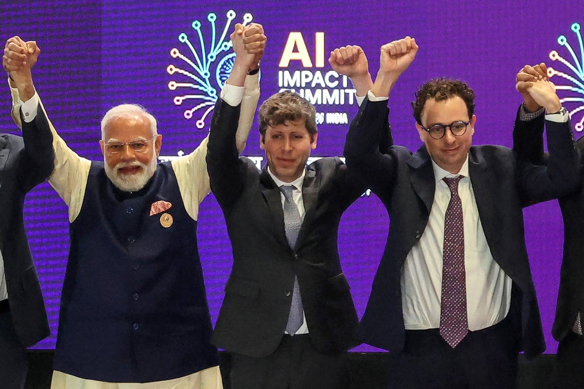 Global leaders discussing AI safety and open-source AI risks at India summit