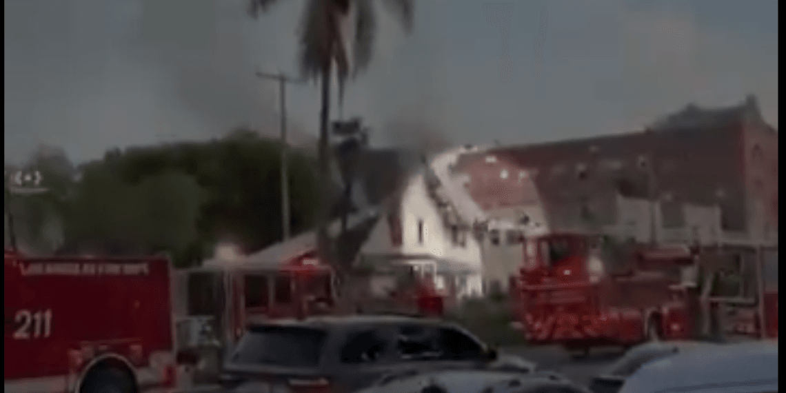 **Headline:** Firefighter Falls from Ladder While Responding to Los Angeles House Fire