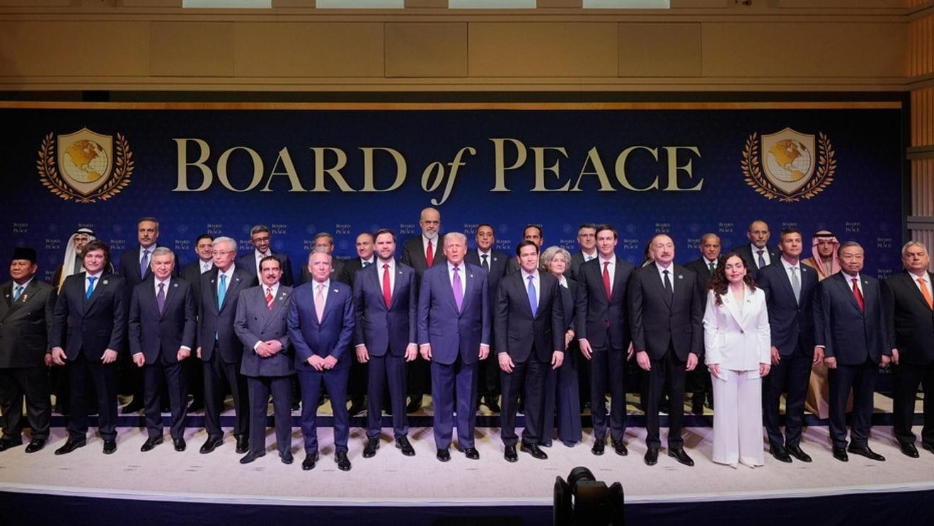 Former President Donald Trump chairing the inaugural Board of Peace meeting focused on Gaza aid and reconstruction