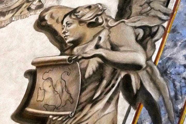 **Headline:** Cherub Resembling Prime Minister Giorgia Meloni Draws Attention in Roman Church