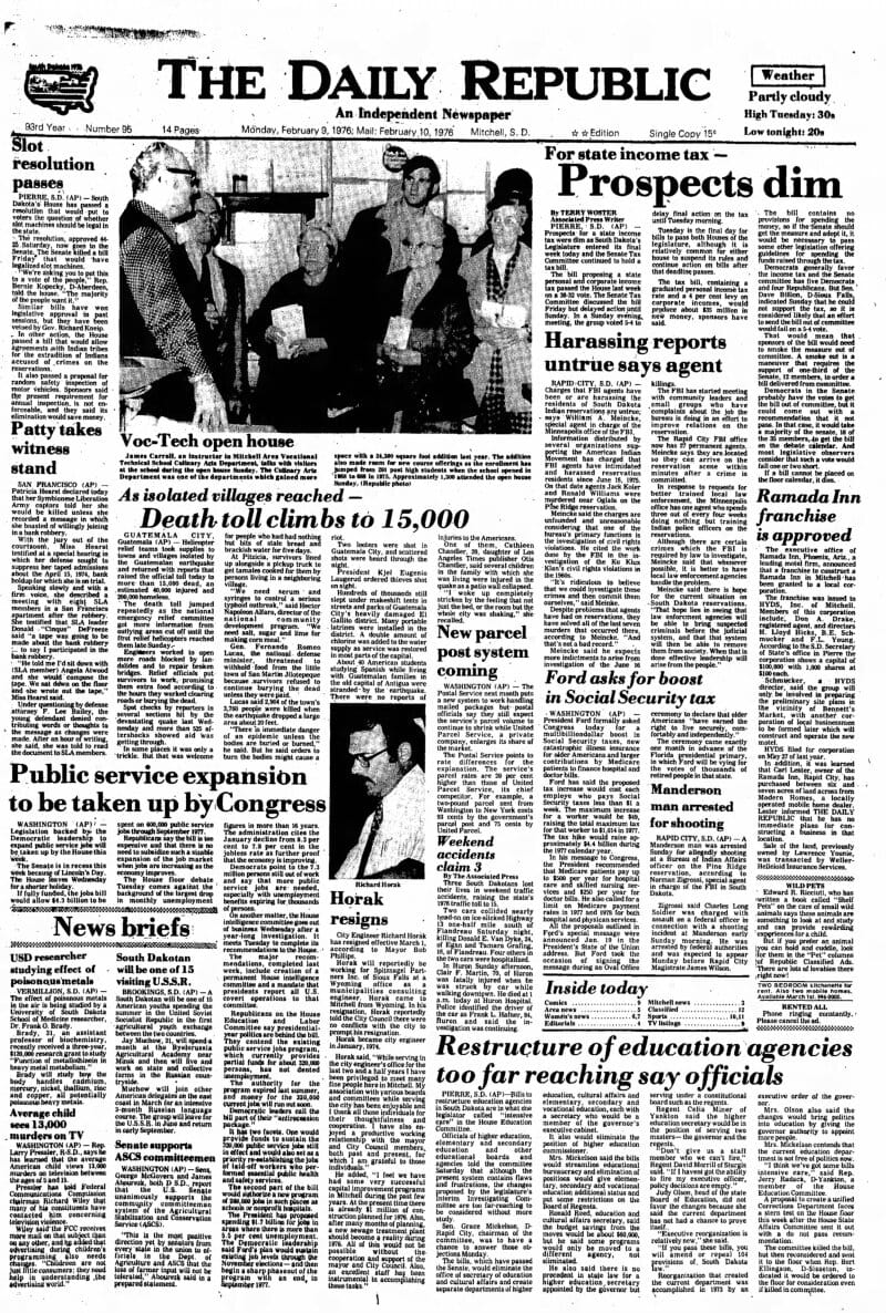 **Headline:** Key Events Reported in Mitchell Republic on February 9, 1976